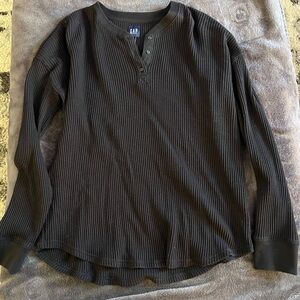 GAP Charcoal Waffle Knit Henley Top
